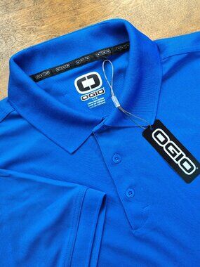 Ogio Mens Short Sleeve Polo Shirt Size Large Blue Golf Lightweight Collared Logo